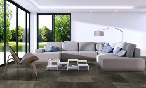 TFD Marble Antraciet Vinyl Raumbild Wohnzimmer